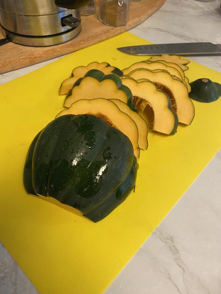 Cutting acorn squash 