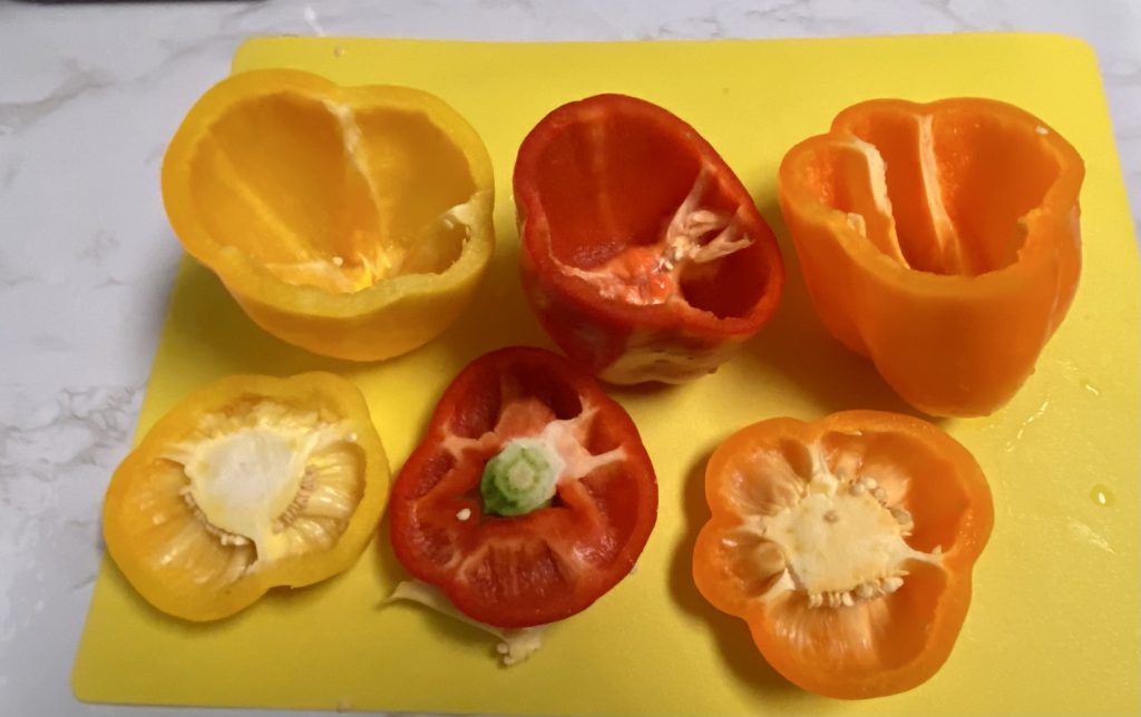 Tops of bell peppers cut off