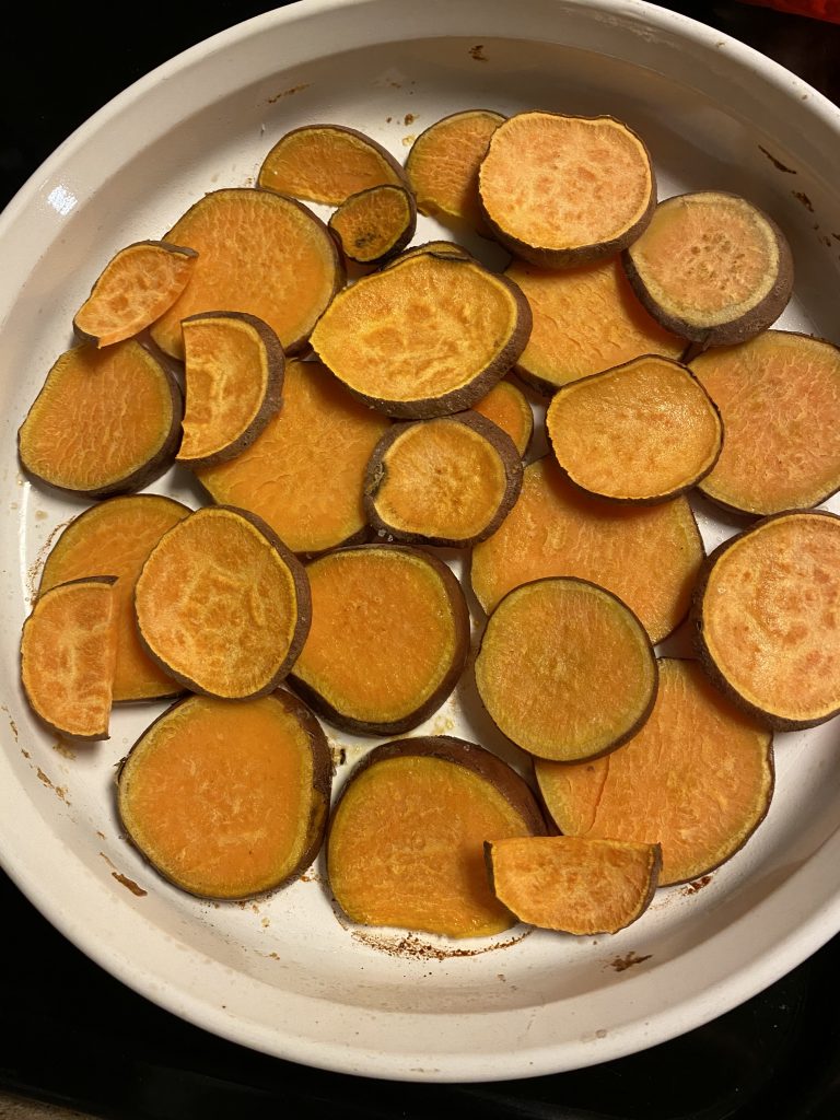 sweet potatoes baked on bottom of pan 