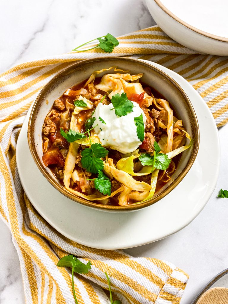 mexican cabbage soup in a bowl 