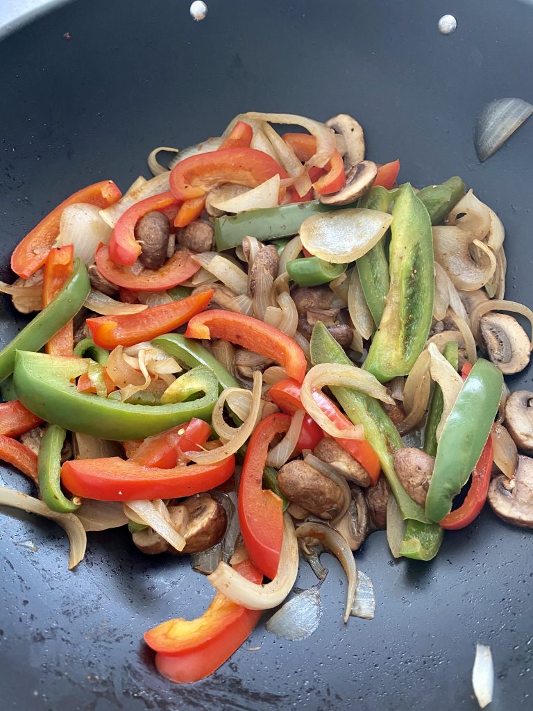 saute mushrooms and bell peppers 