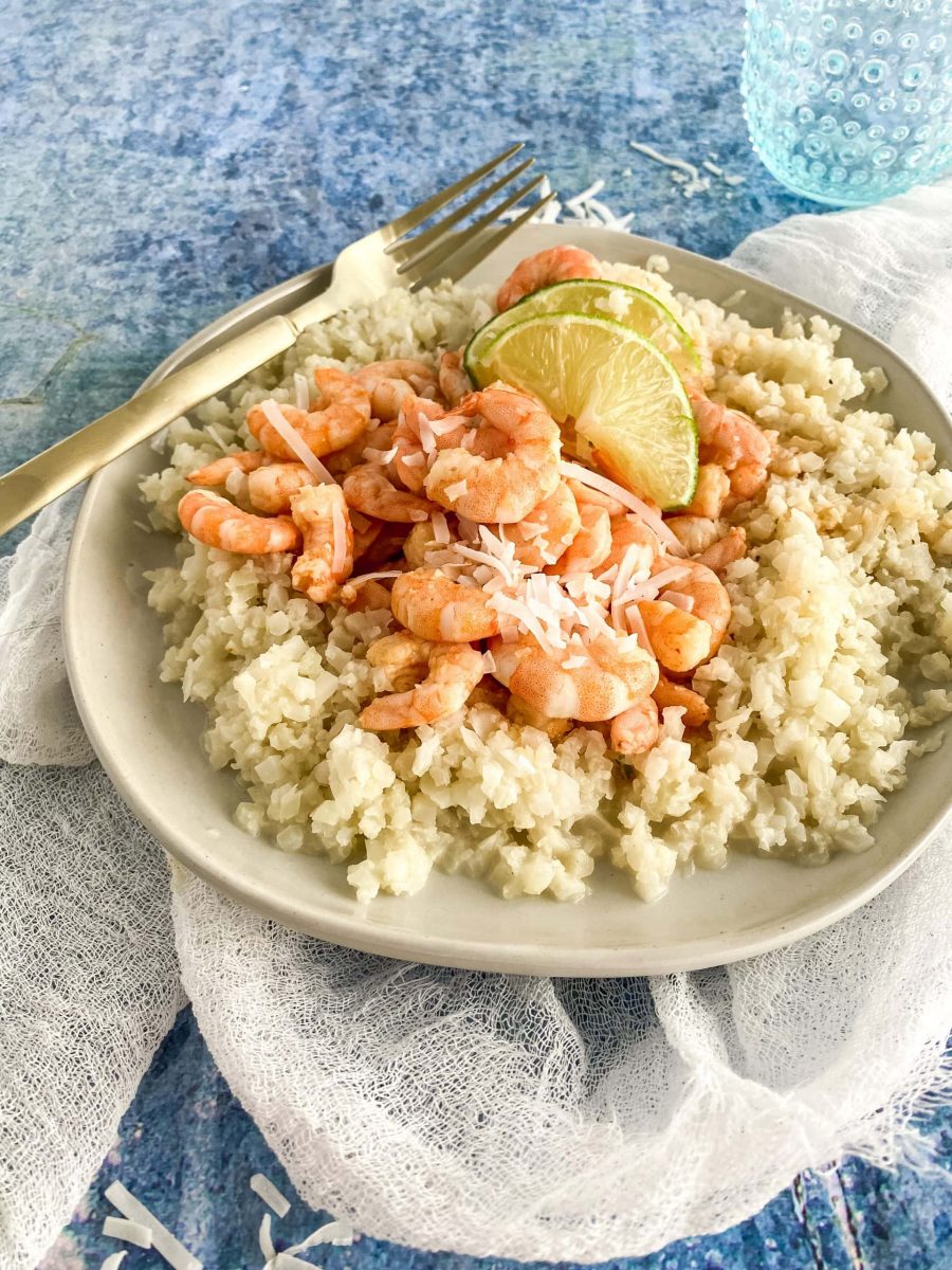 thai coconut shrimp over cauliflower rice