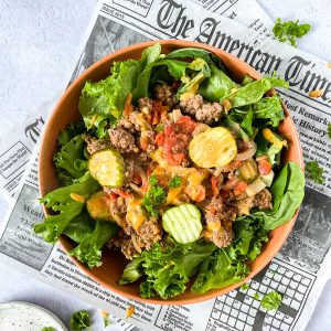 ground beef burger in a bowl