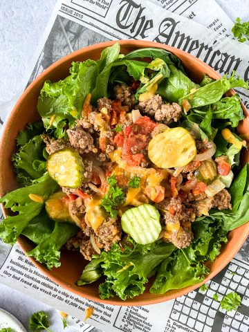 ground beef burger in a bowl