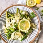 fresh orzo pasta salad with lemon slices