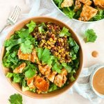 A bowl with chicken and salsa