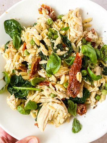 a bowl of chicken pasta