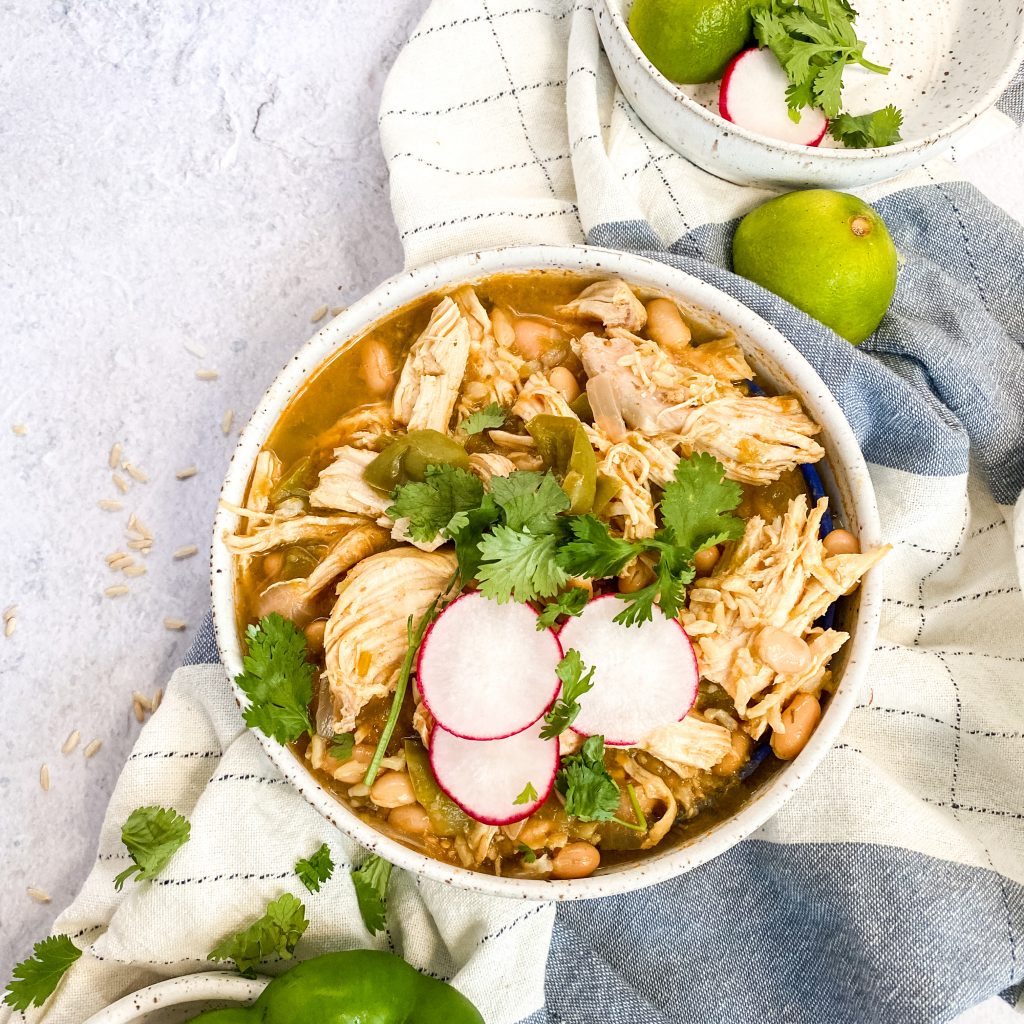 a bowl of chicken verde soup