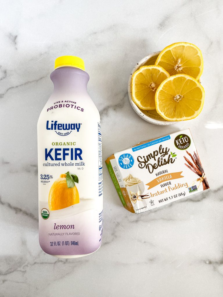 pudding, kefir, and lemon slices