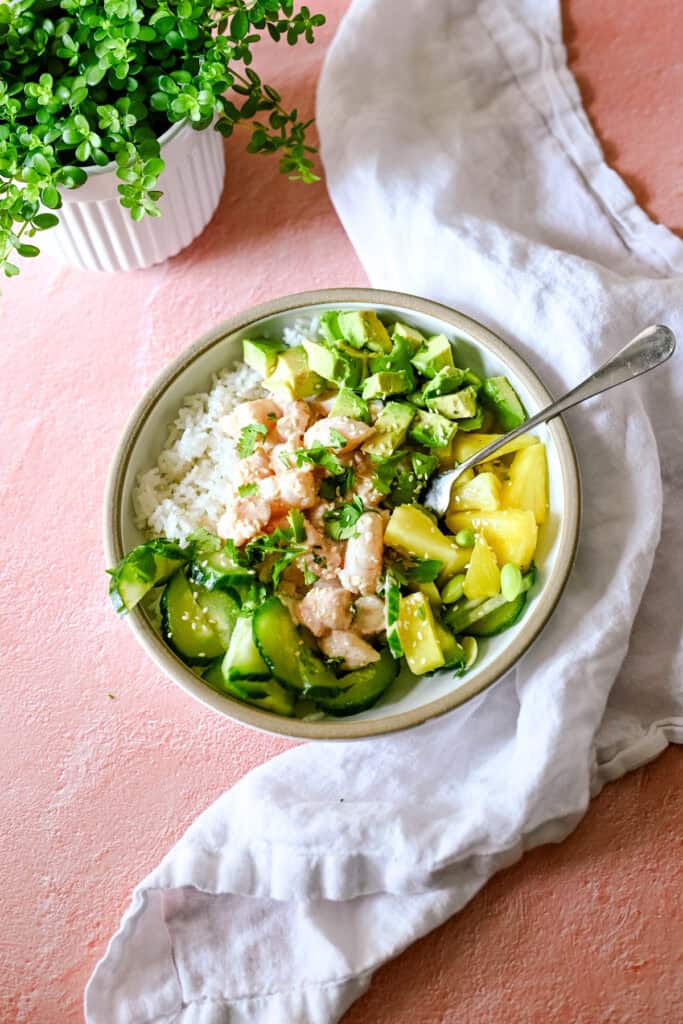 Shrimp Poke Bowl with Easy Sriracha Aioli