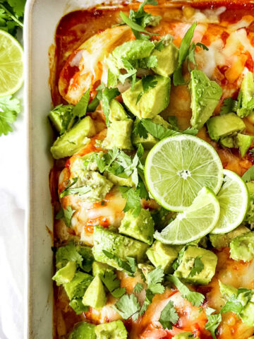close up of salsa chicken and lime