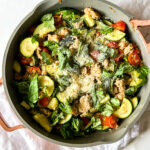 a pan of Italian style zucchini with chicken sausage