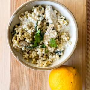 easy lemon chicken couscous in a bowl