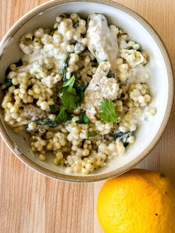 easy lemon chicken couscous in a bowl