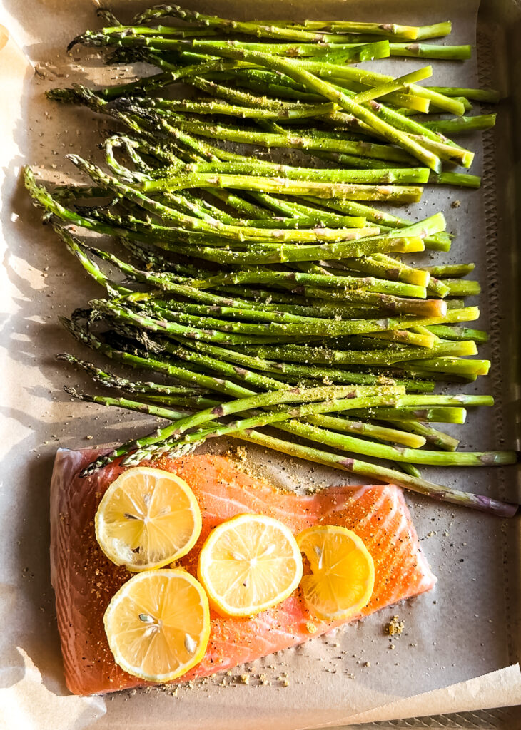 sheet pan lemon garlic butter salmon with asparagus