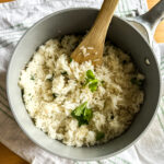 cilantro coconut rice in a pot