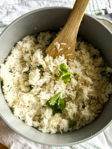 cilantro coconut rice in a pot