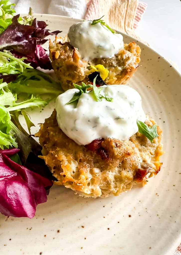 Easy Greek Meatloaf Mini Muffins served with salad