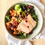 easy kale salmon salad with sweet potato and avocado