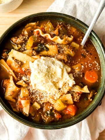 a bowl of lasagna soup