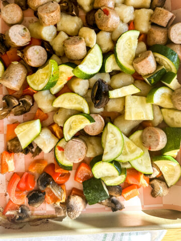 Chicken Sausage & Veggies with Cauliflower Gnocchi in a sheet pan