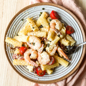Shrimp Sun-dried Tomato Pasta in bowl