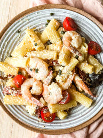 Shrimp Sun-dried Tomato Pasta in bowl