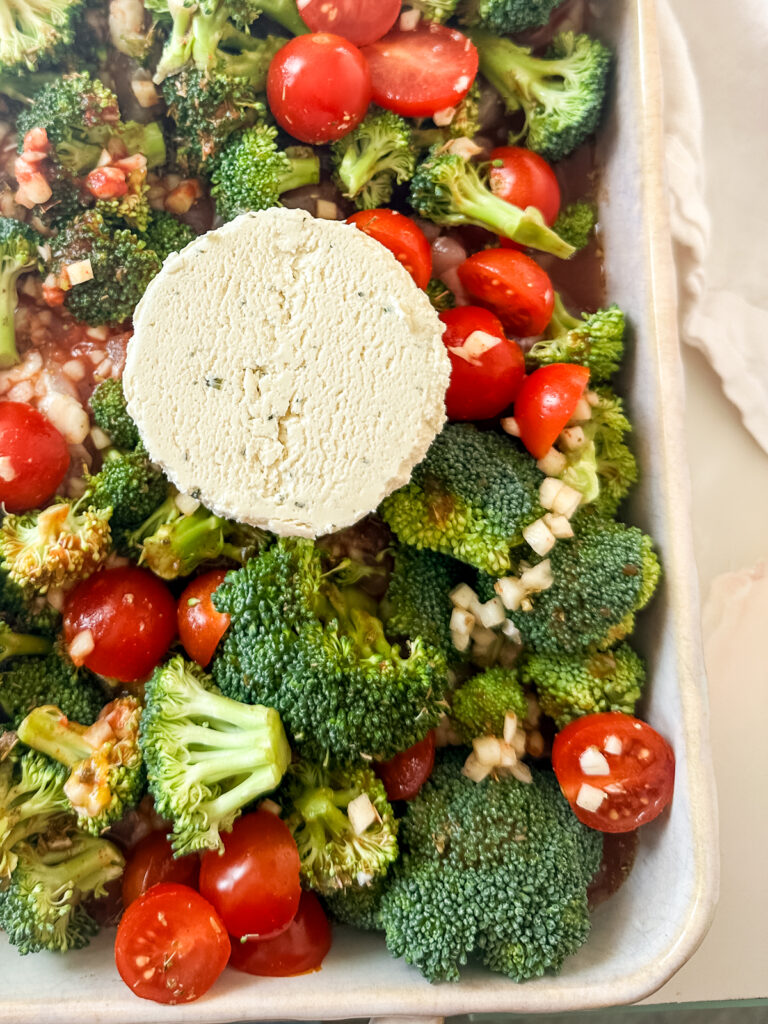 Chicken and Broccoli Pasta Bake layered in a dish