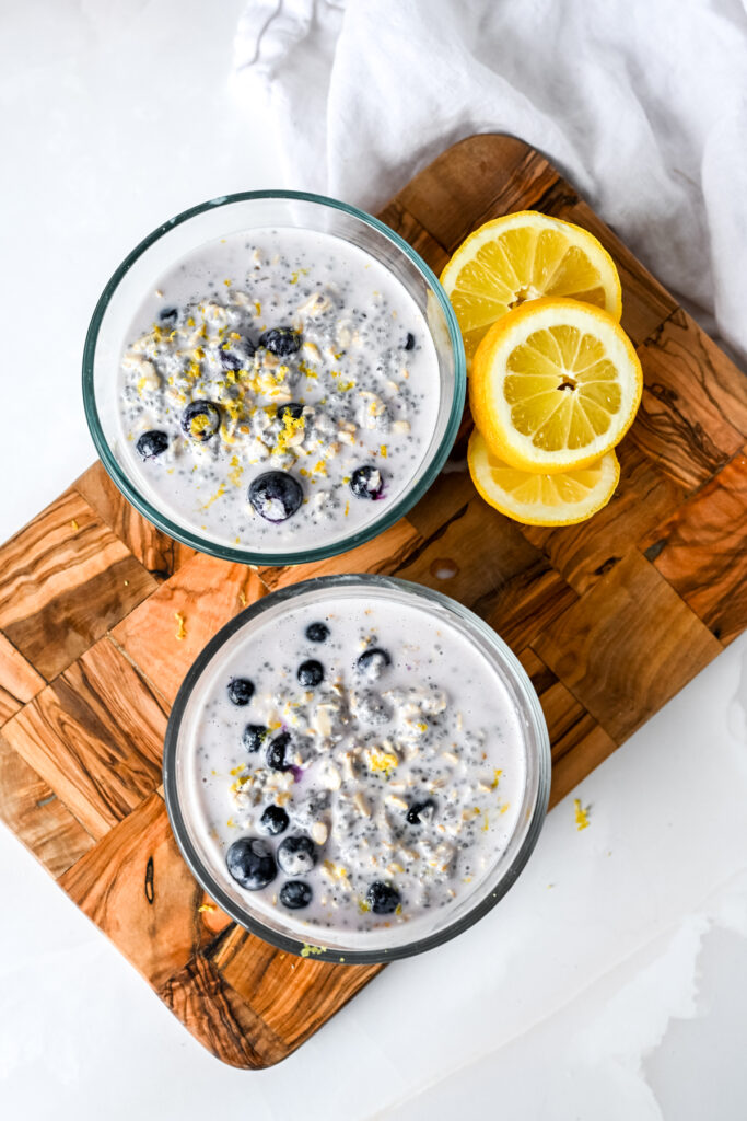 a meal prep of Blueberry Lemon Overnight Oats