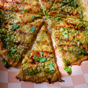 Ground Chicken Pizza Crust sliced to eat