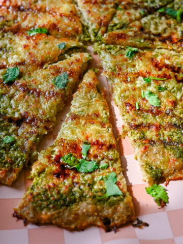 Ground Chicken Pizza Crust sliced to eat