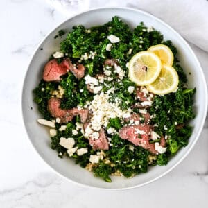 Garlicky Kale Steak and Couscous Salad with lemon