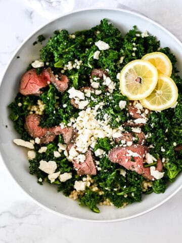 Garlicky Kale Steak and Couscous Salad with lemon