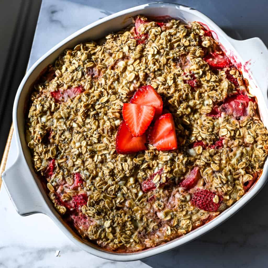 Strawberry Oatmeal Bake in a dish