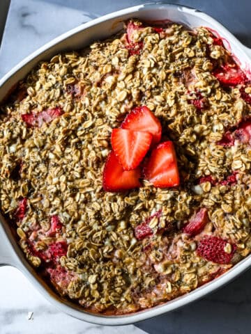 Strawberry Oatmeal Bake in a dish
