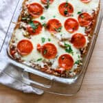 Pizza Casserole served with pepperoni