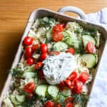 Tzatziki Chicken & Rice Casserole with toppings